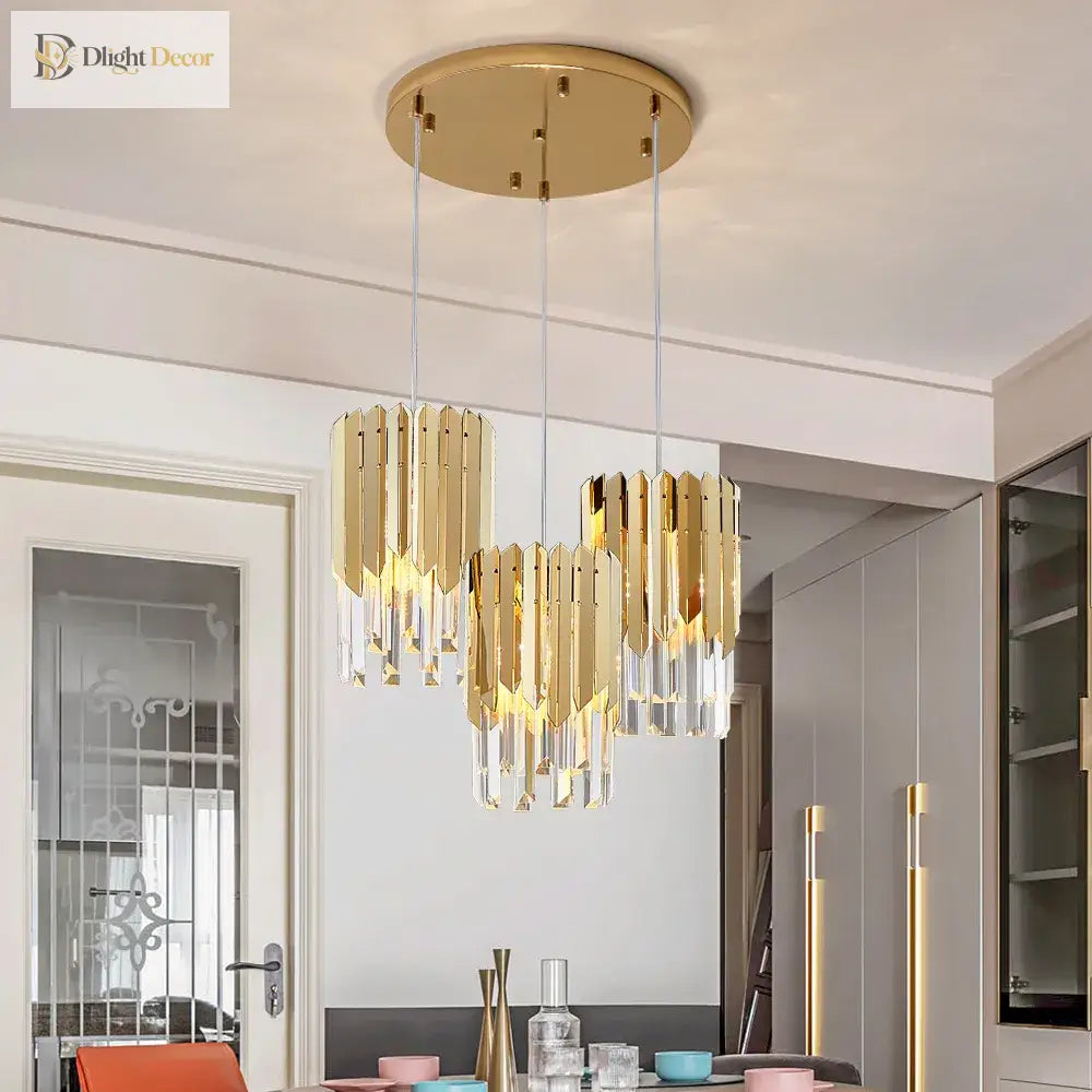 Round Gold K9 Crystal Led Chandelier For Living Spaces - Dining Bedroom And More Pendant Lights