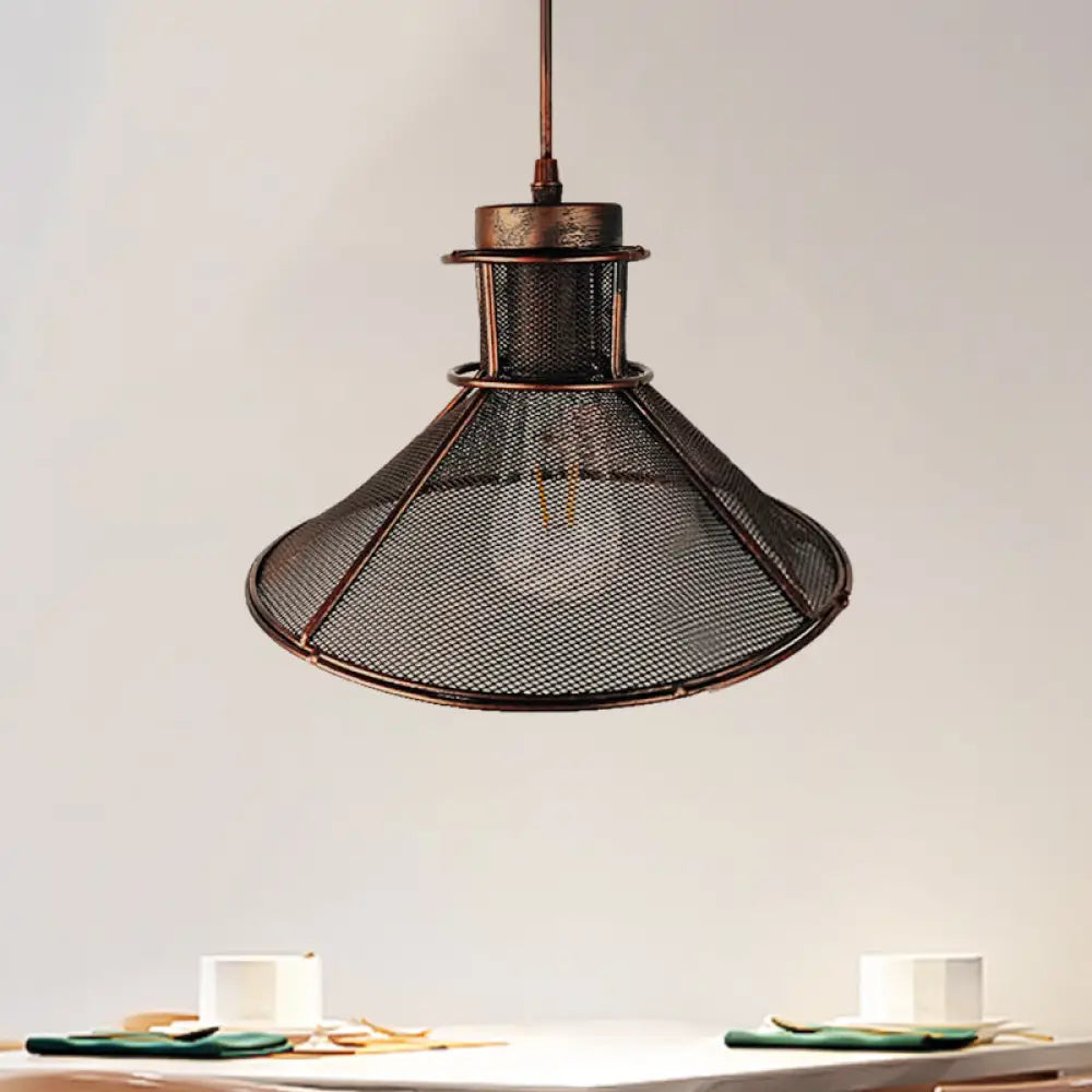 Maxwell - Industrial Cage Pendant Light With Cone Shade (Rust/Black Finish) Rust