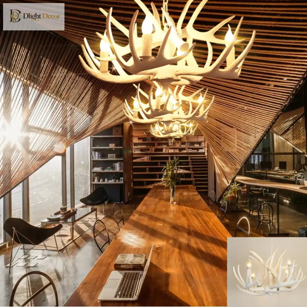 Rustic Antler Chandelier - Industrial Wind Lamps For Restaurant Internet Cafe And Hotel Decor