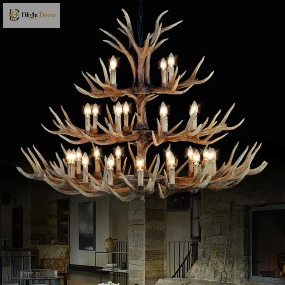Rustic Antler Chandelier - Industrial Wind Lamps For Restaurant Internet Cafe And Hotel Decor