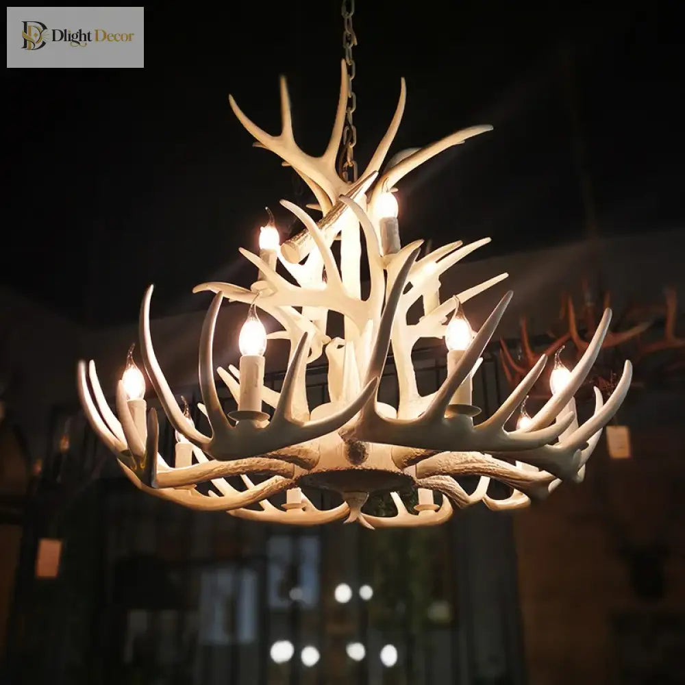 Rustic Antler Chandelier - Industrial Wind Lamps For Restaurant Internet Cafe And Hotel Decor