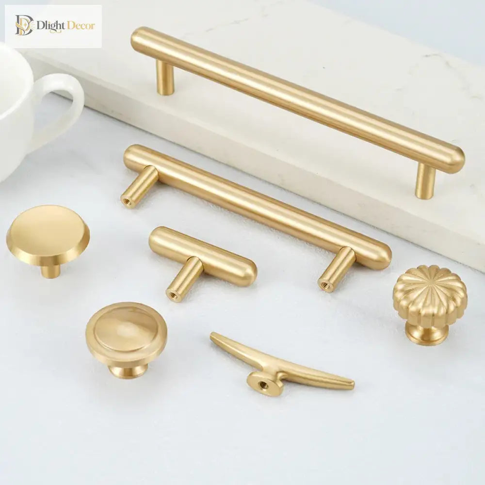 Satin Gold Brass Wardrobe Handles – Modern Drawer Knobs and Cabinet Bar Pulls (50mm-260mm) Handles