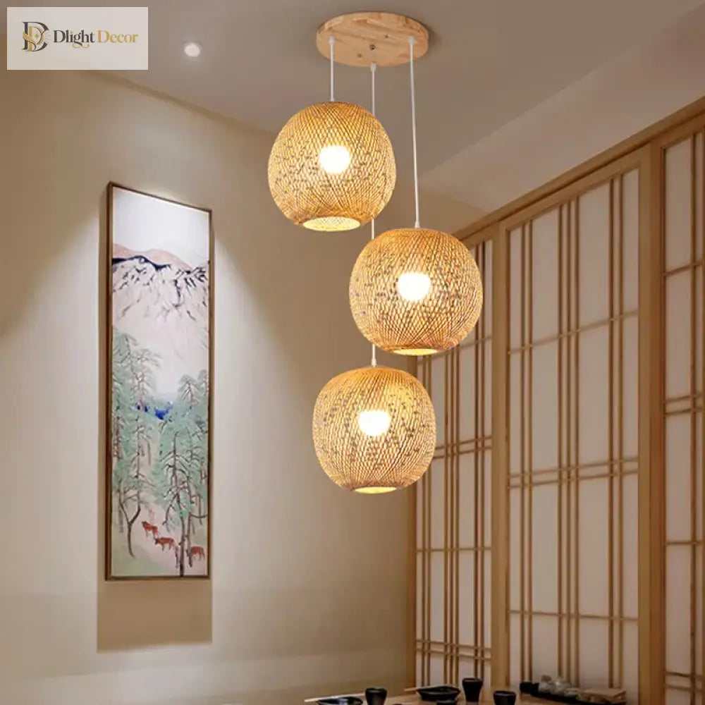 Set Of 3 Modern Hand - Knitted Bamboo Rattan Pendant Lights - Weaving Elegance For Your Home