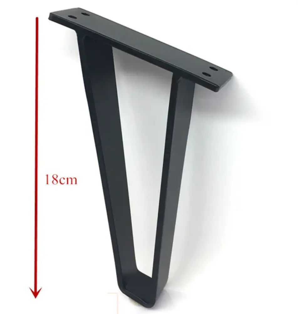 Black U-shaped metal furniture leg with top mounting holes and flat base