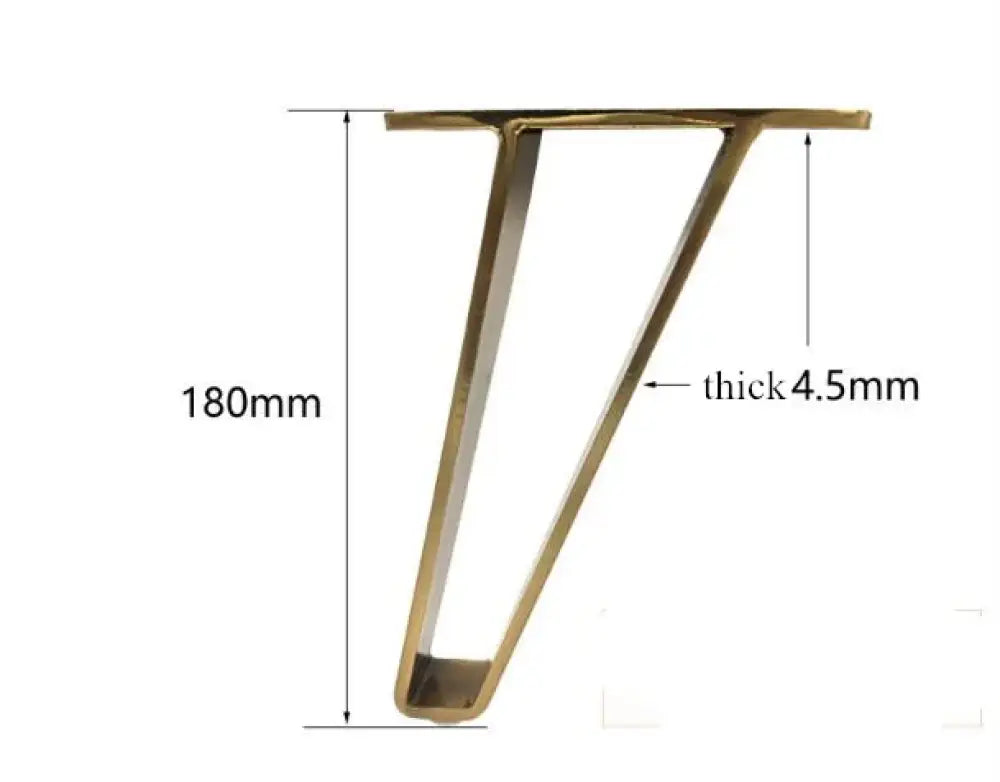 Gold U-shaped metal furniture leg, side profile shown in a dimension diagram