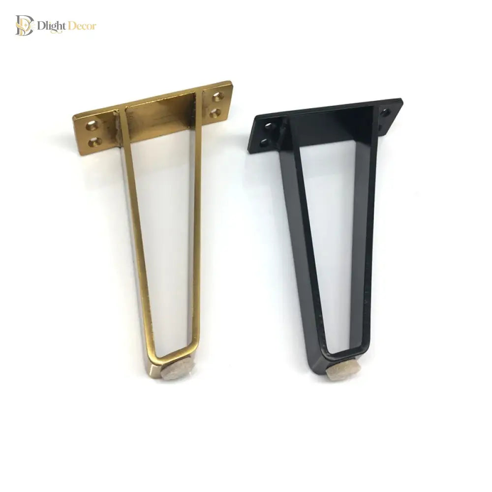 U-shaped metal furniture legs set, gold and black, with screw-mount holes
