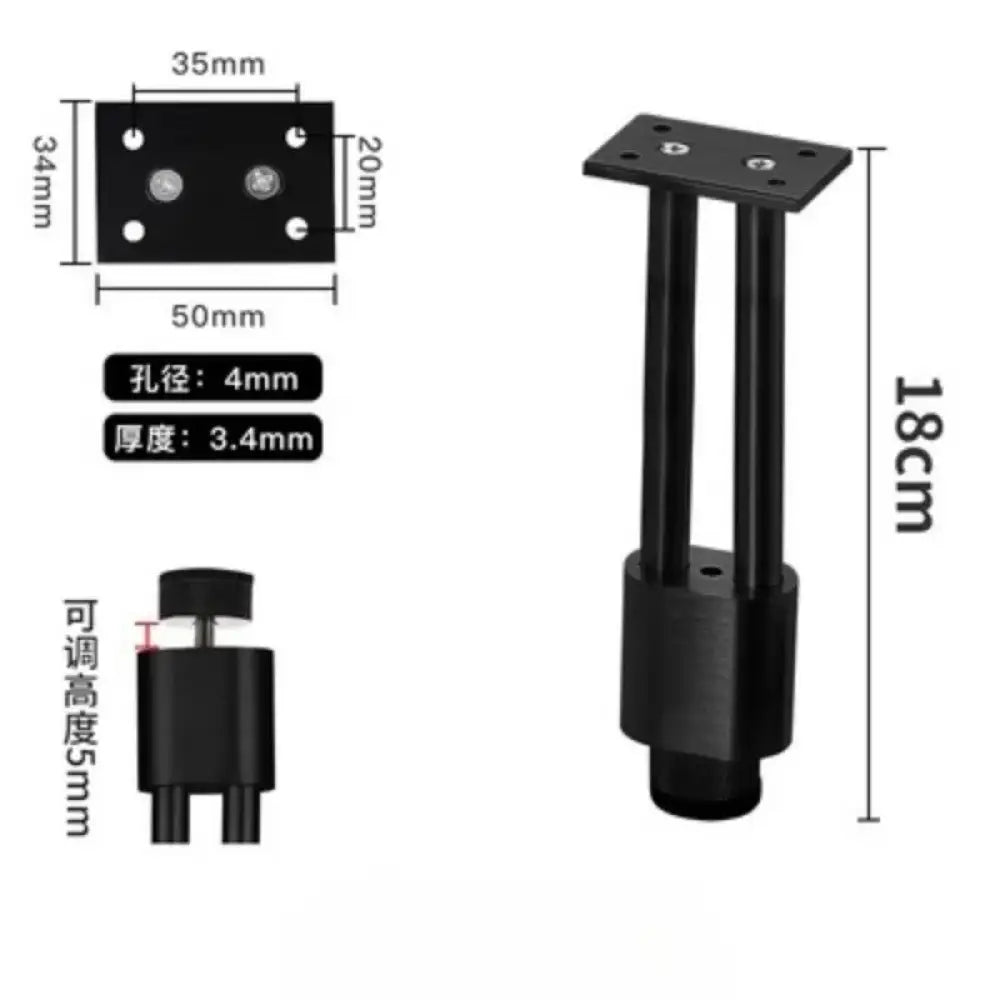 Black adjustable furniture leg, tall height model, square plate and leveling base