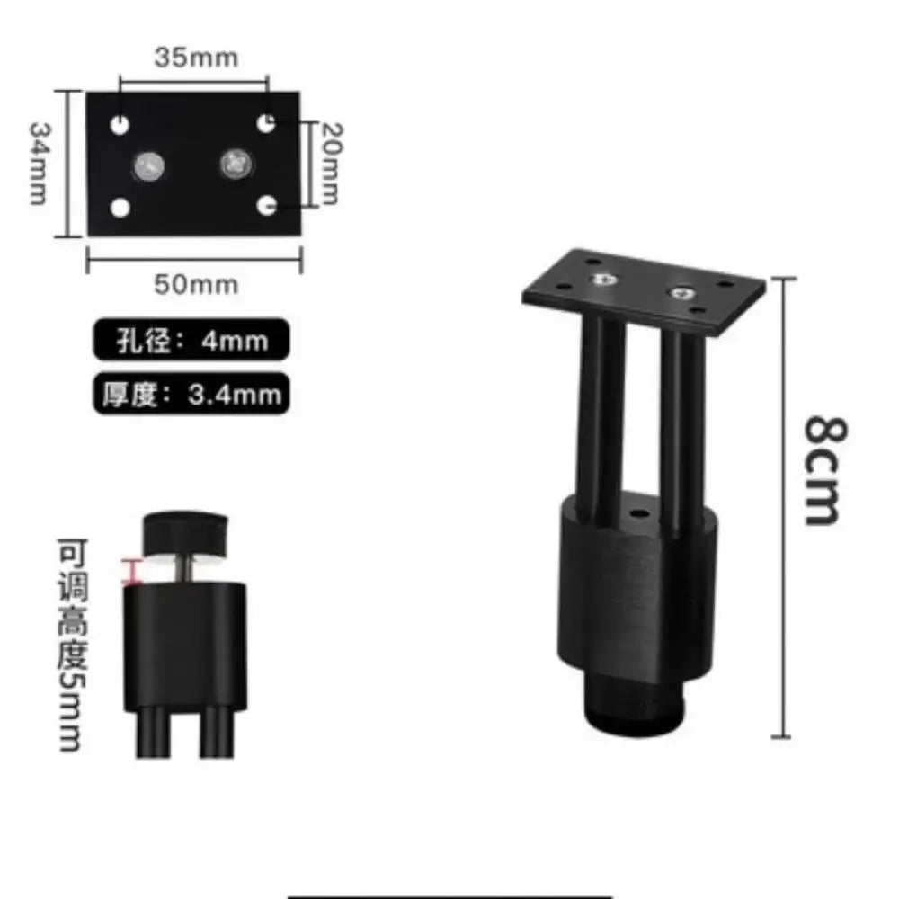 Set of 4 adjustable black aluminium furniture legs with leveling base, 8cm height