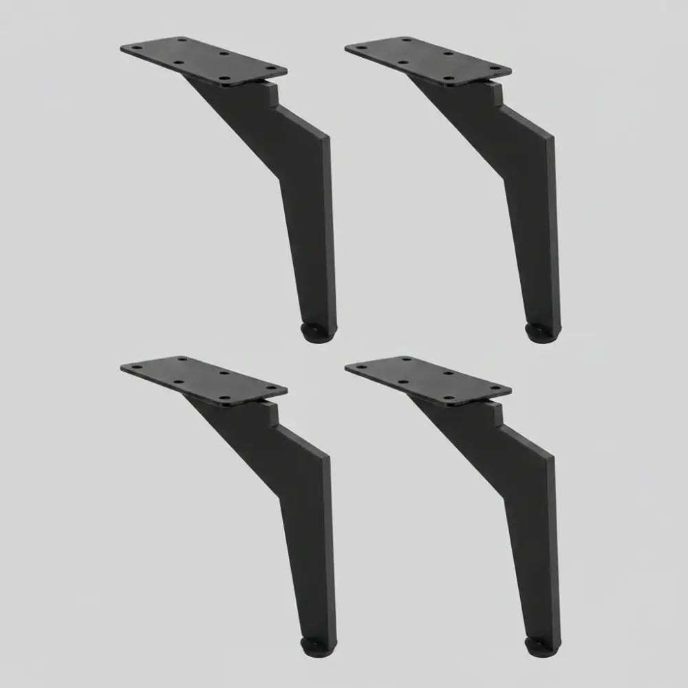 Set of 4 adjustable black metal furniture legs with mounting plate and leveling feet