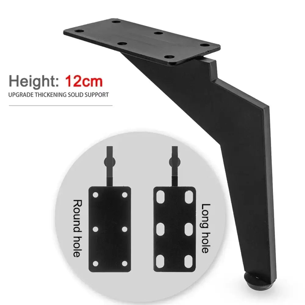 Adjustable black metal furniture legs set, 12 cm height, round-hole mounting plates