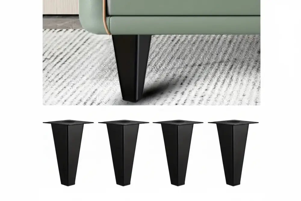 Set of 4 black metal furniture legs with square tapered design and top mounting hole
