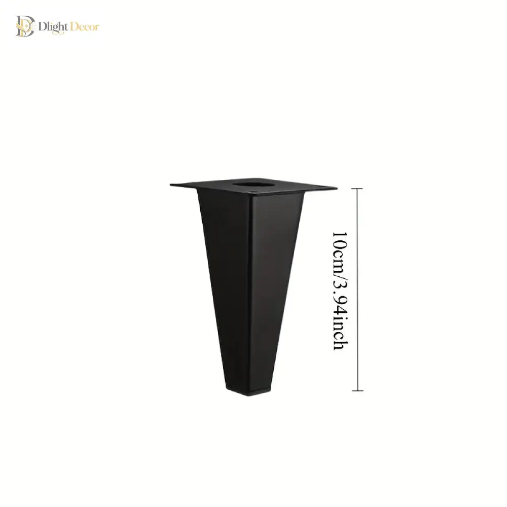 Black metal square tapered furniture leg with top mounting hole; 10cm height