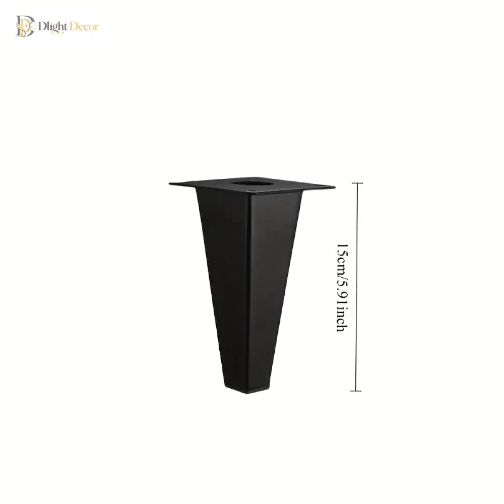 Black metal square tapered furniture leg with top mounting hole; 15cm height