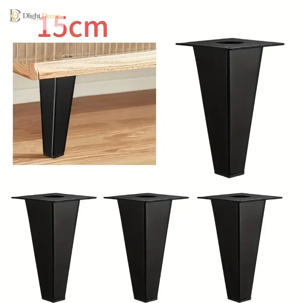 Black metal square tapered furniture legs with top mounting holes; 15cm height