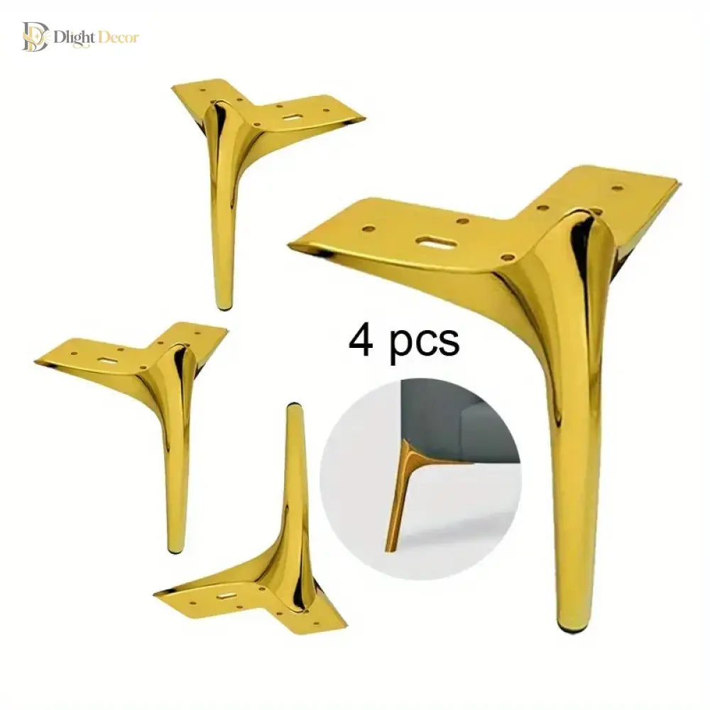 Set of four gold stainless steel furniture legs with rubber protectors and mounting plates