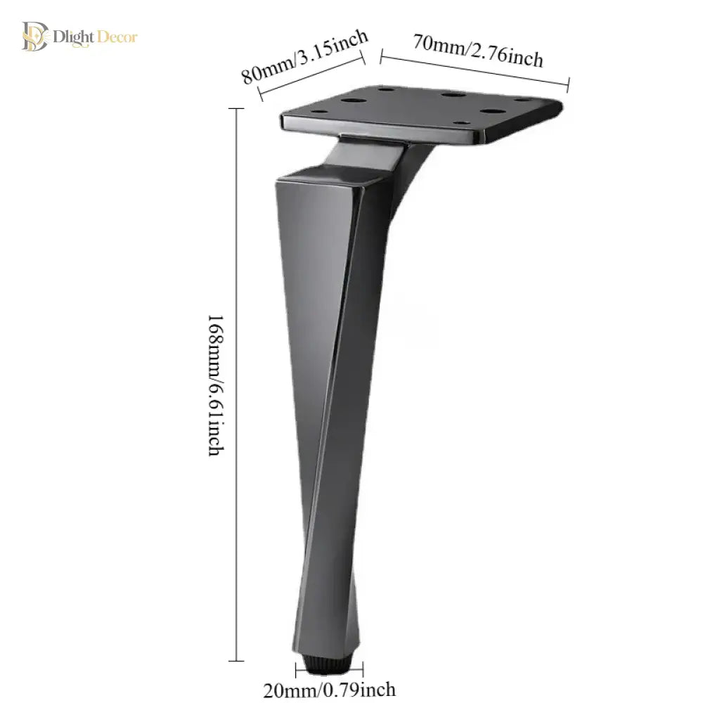 Grey aluminium furniture leg with square mounting plate and dimension markings