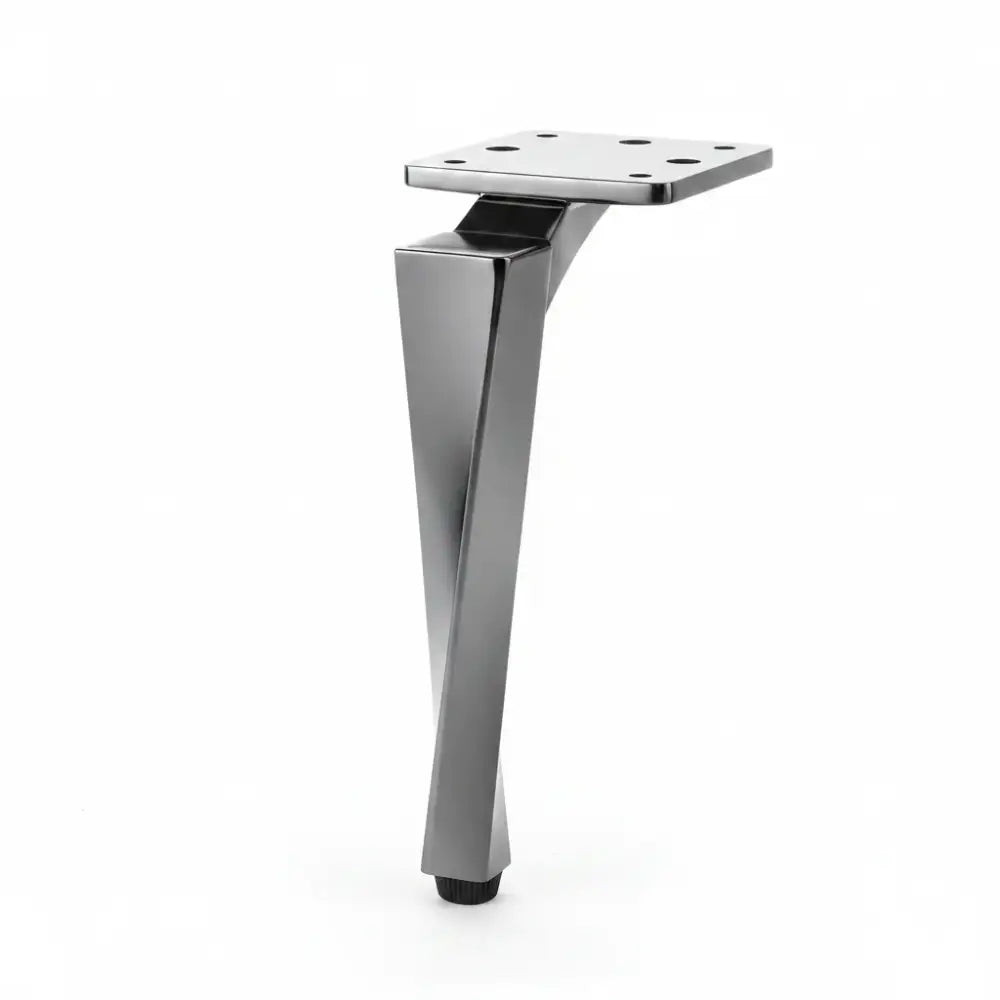 Grey aluminium furniture leg with square mounting plate and bolt holes