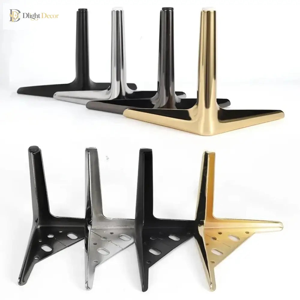 Set of 4 metal furniture legs in black, silver, and gold finishes