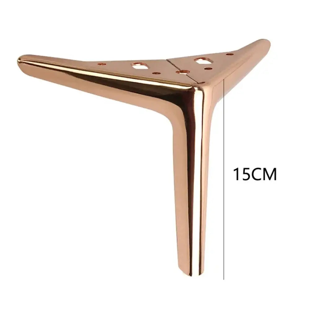 Rose gold metal furniture leg with angled base and mounting holes, 15cm height