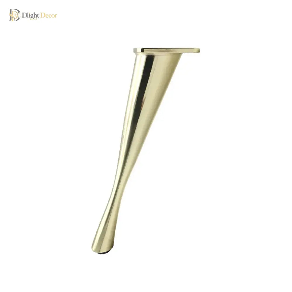 Inclined zinc alloy furniture leg in gold finish with flat mounting plate