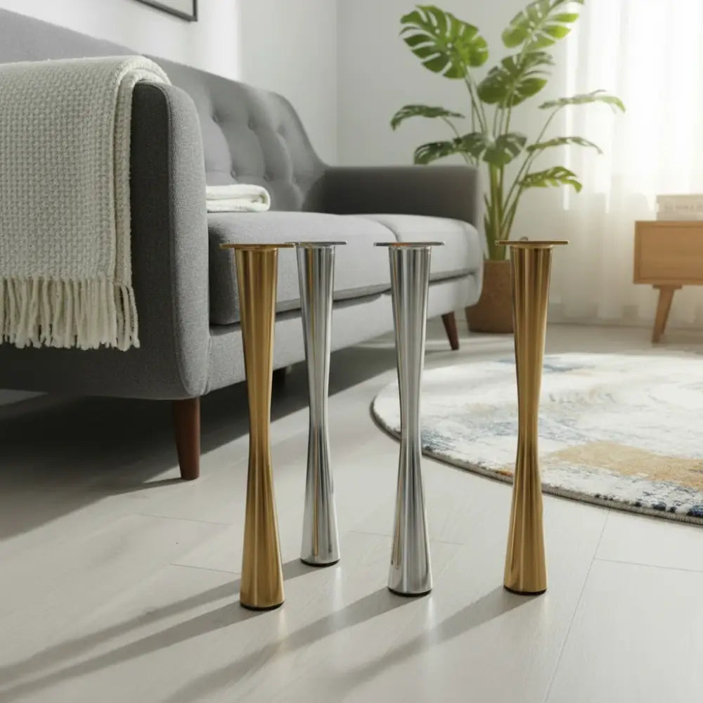 Set of four inclined zinc alloy furniture legs, gold and silver finish