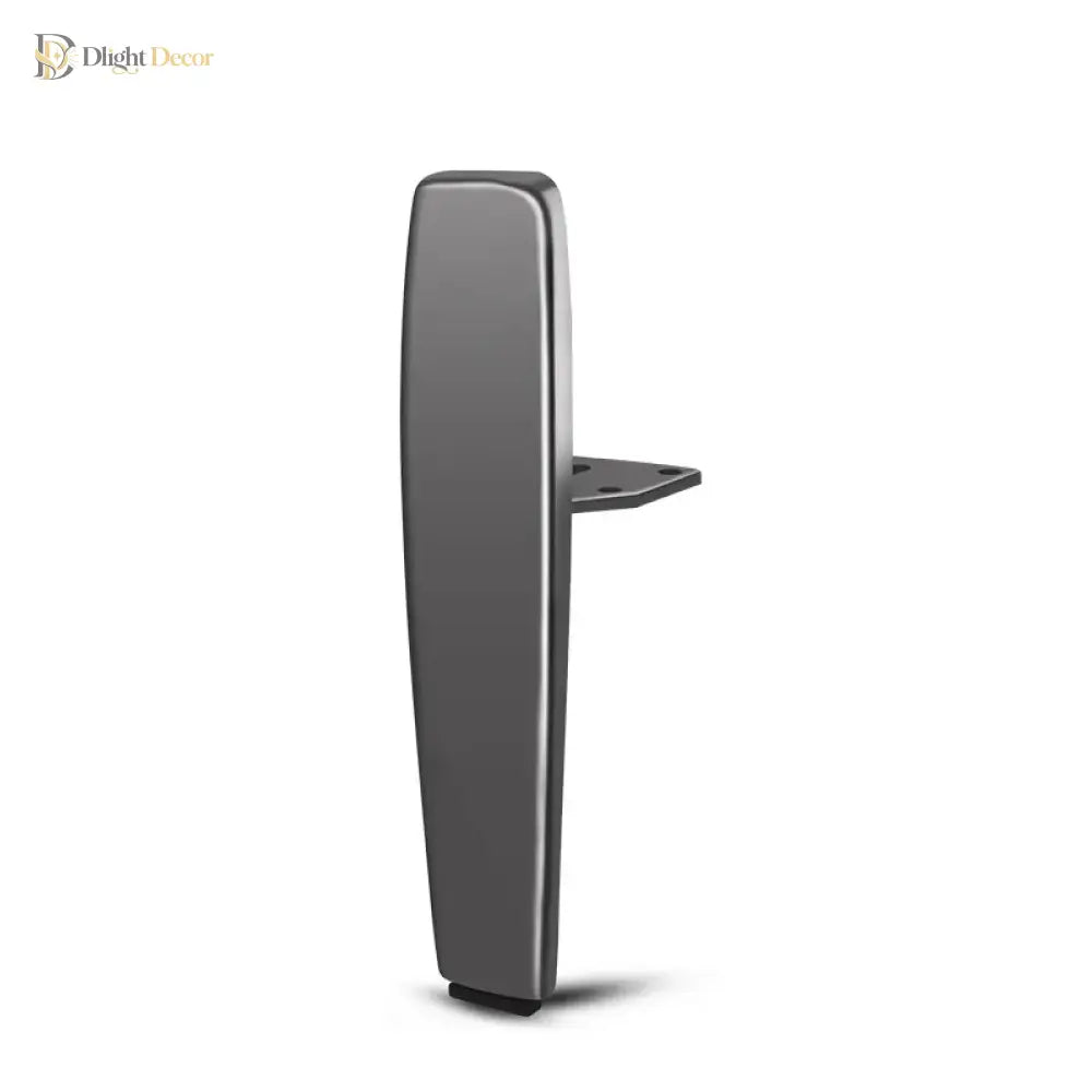 Dark metal furniture support leg with side mounting bracket and tapered profile