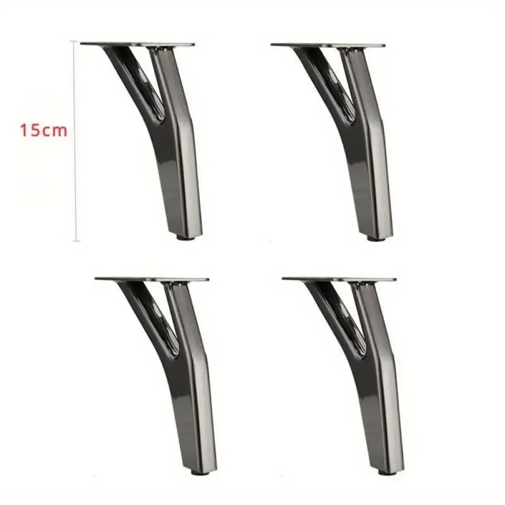 Set of four 15 cm black Y-shaped metal furniture legs with mounting plates