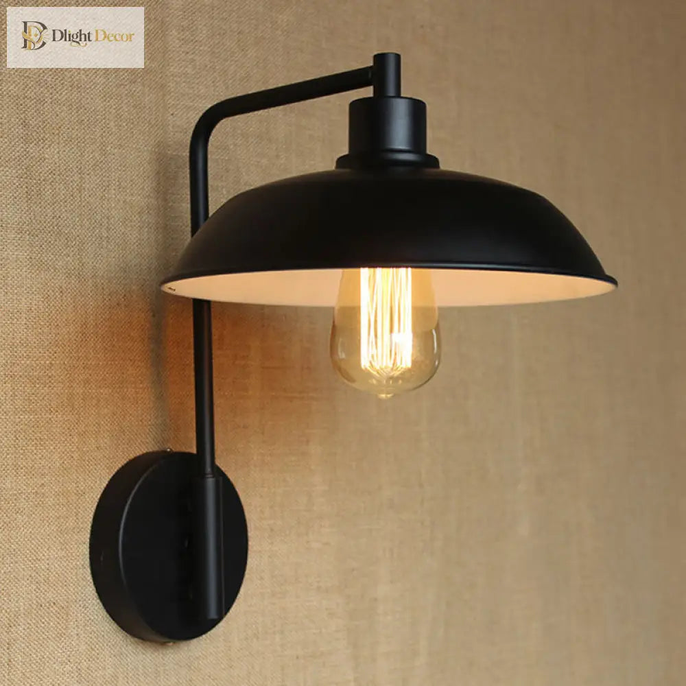 Skylar Style Barn Wall Sconce - Black/Rust Metallic With Curved Arm