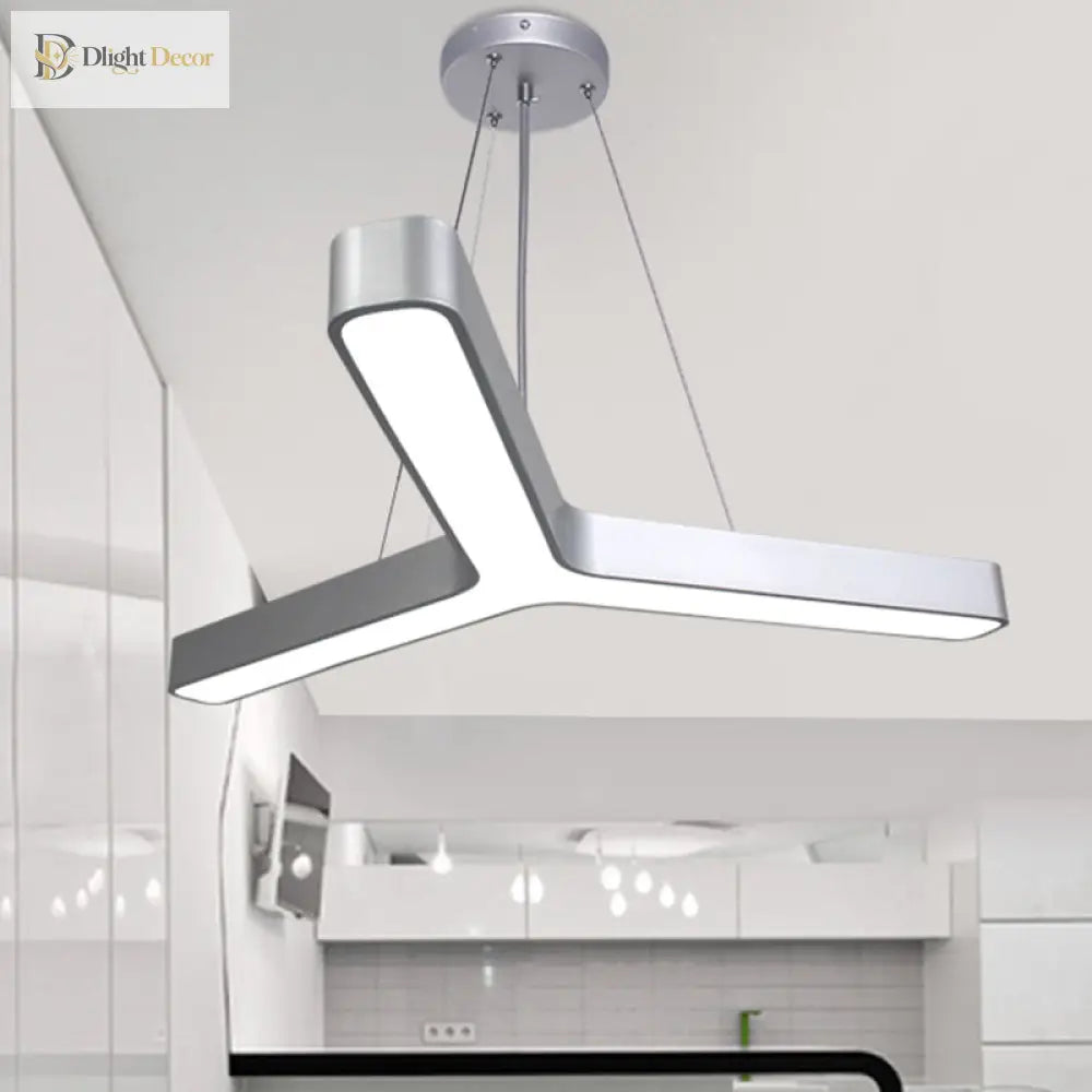 Sleek Metal Y - Shaped Led Pendant Lamp - Black & Silver Perfect For Gymnasiums (23.5’ 47’) Lights