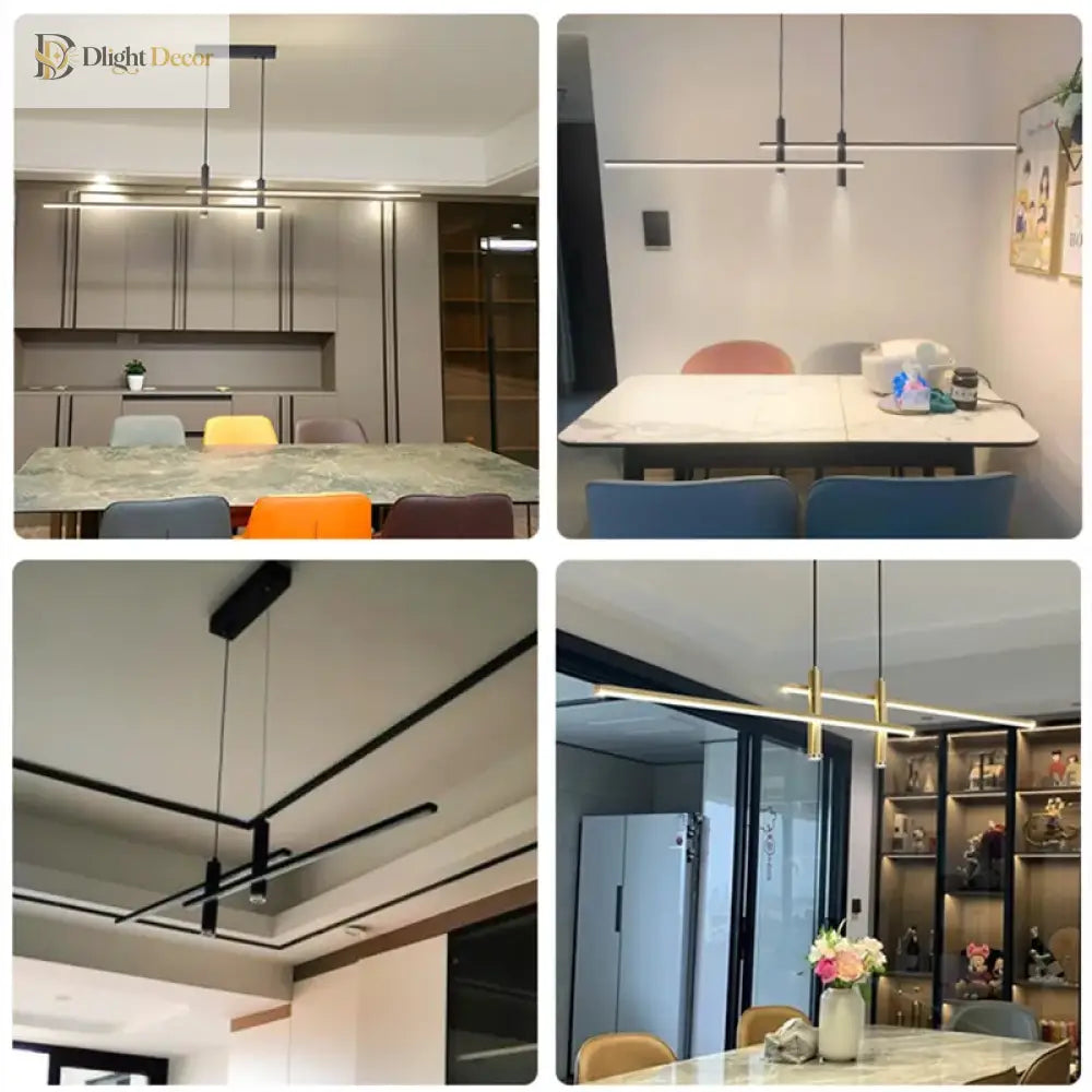 Sleek Black And Gold Led Chandelier - Minimalist Lighting For Kitchen Dining Room Decor Pendant