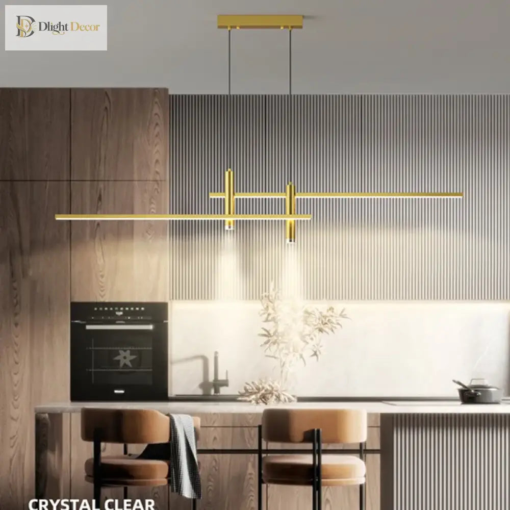 Sleek Black And Gold Led Chandelier - Minimalist Lighting For Kitchen Dining Room Decor Pendant