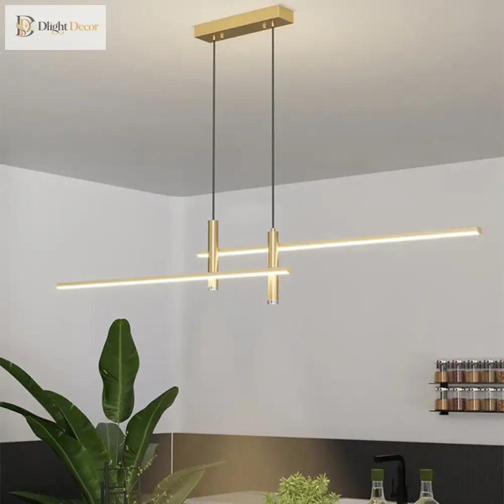 Sleek Black And Gold Led Chandelier - Minimalist Lighting For Kitchen Dining Room Decor Pendant