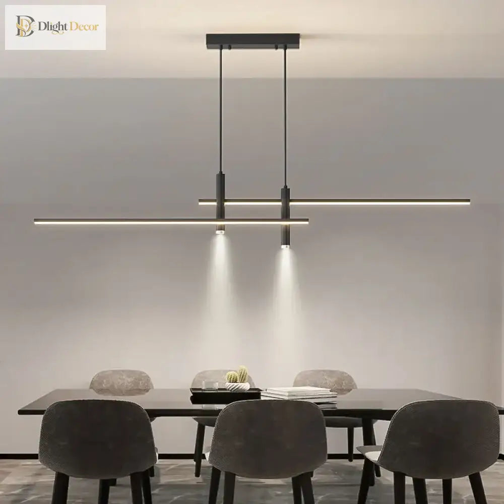 Sleek Black And Gold Led Chandelier - Minimalist Lighting For Kitchen Dining Room Decor Pendant