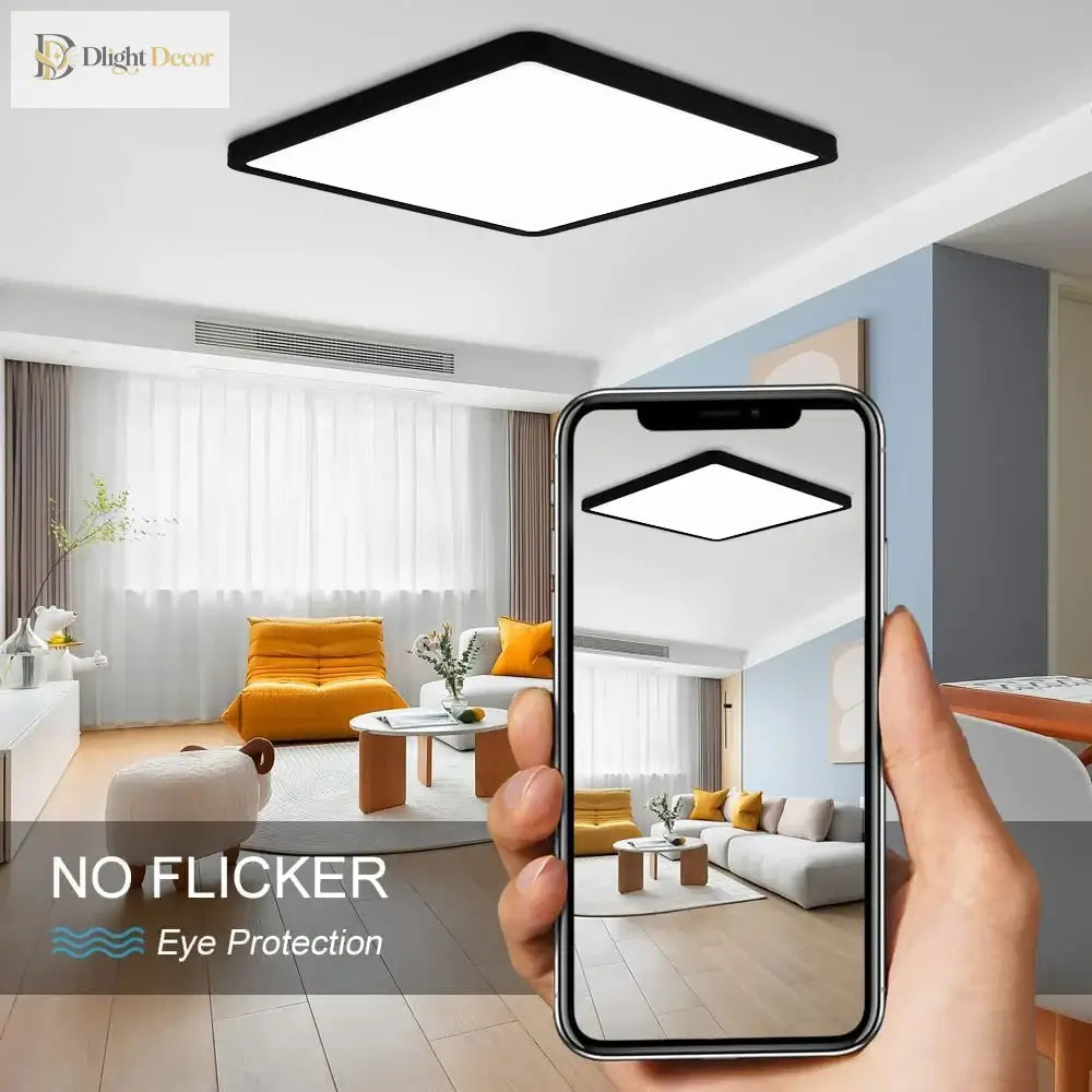 Smart Led Ceiling Lamp - 20 - Inch Ultra - Thin Lighting Fixture For Living Room Bedroom And