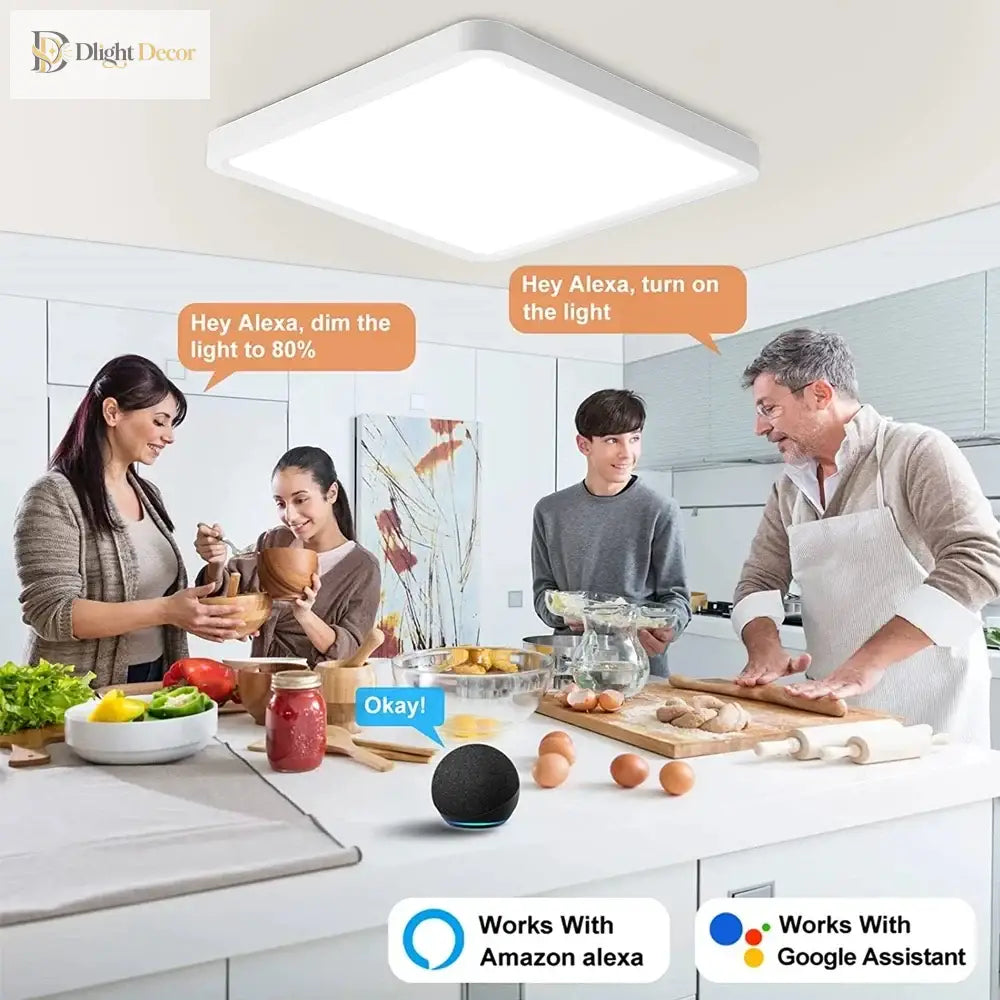Smart Led Ceiling Lamp - 20 - Inch Ultra - Thin Lighting Fixture For Living Room Bedroom And