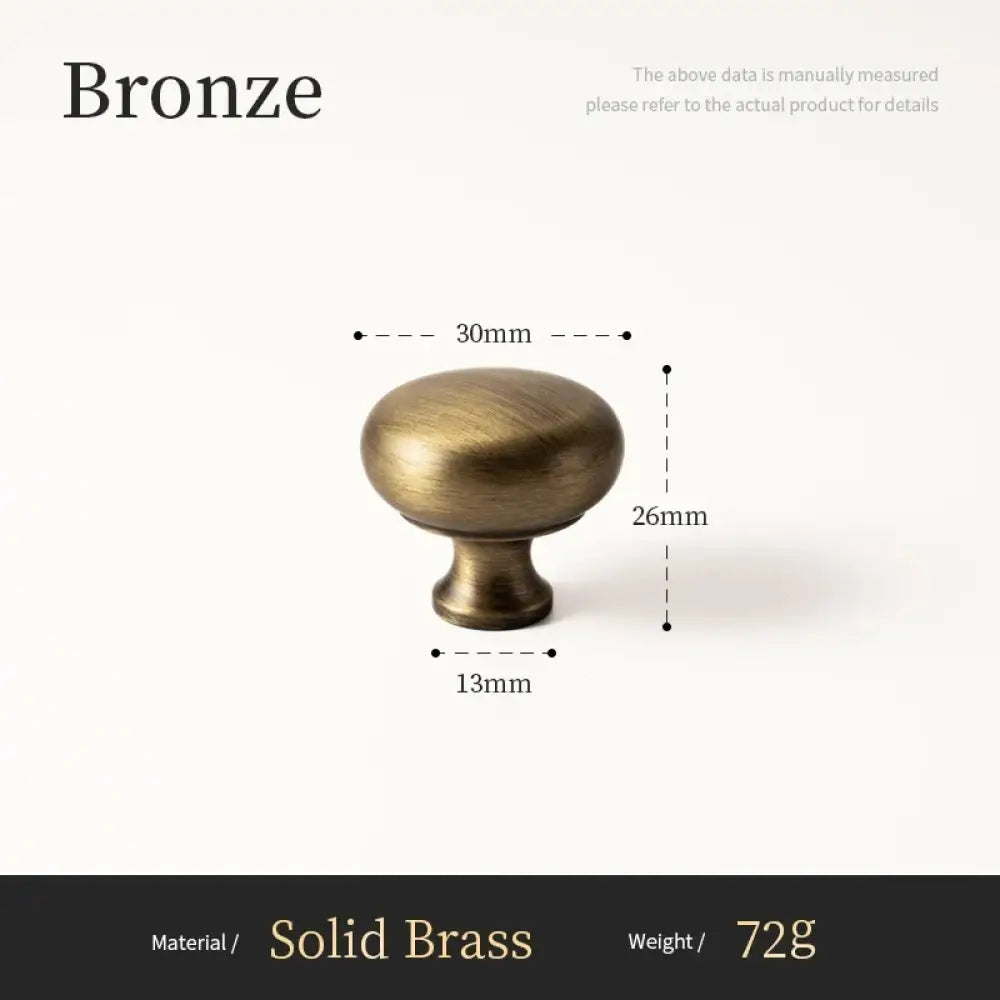 Compact round knob size diagram for solid brass single-hole cabinet handle, 30 x 26 mm