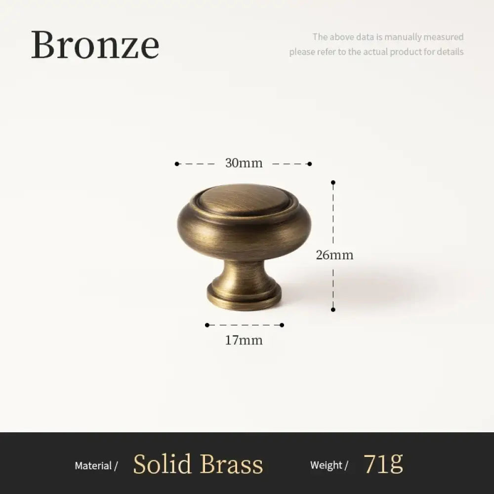 Round knob size diagram for solid brass single-hole cabinet handle, 30 x 26 mm
