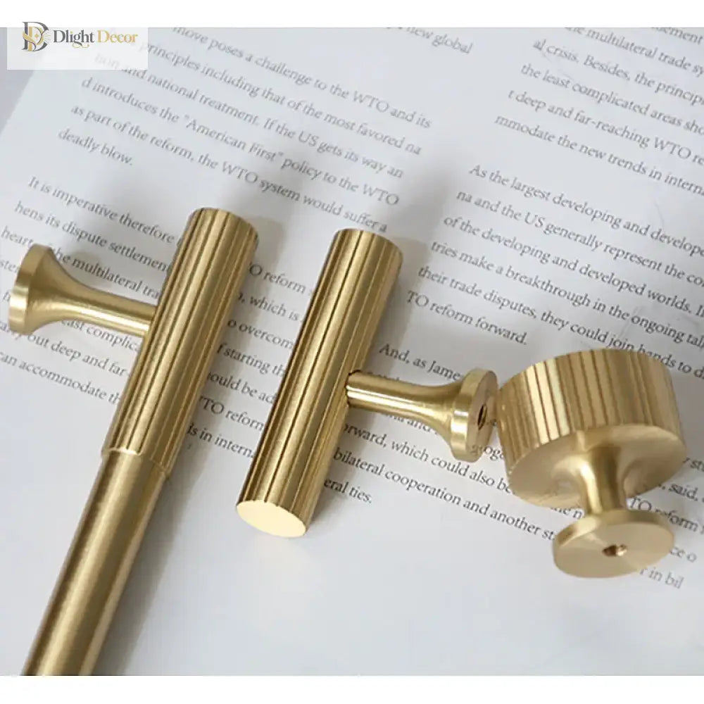 Solid Brass Art Deco Kitchen Cabinet Handles – Knurled T-Bar and Wardrobe Pulls Handles