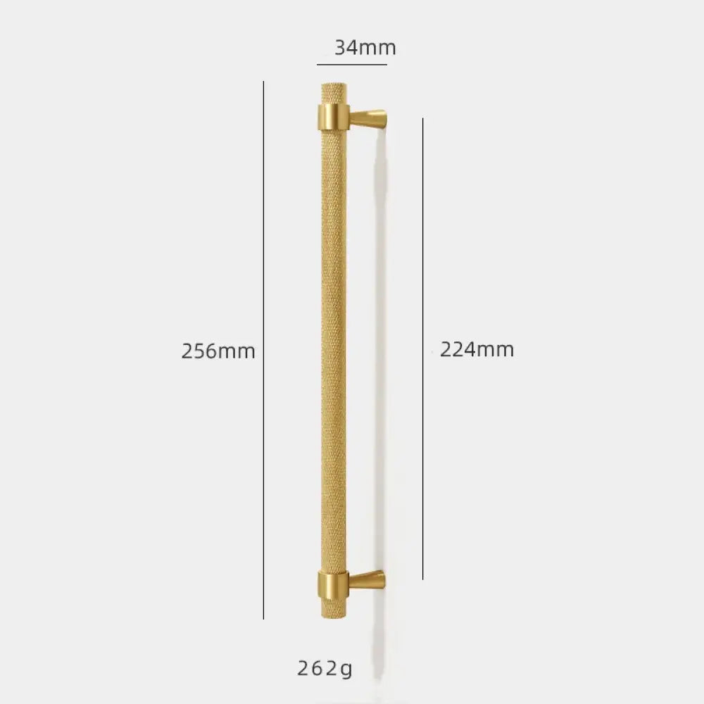 Solid Brass Knurled Furniture Handles – Textured Cabinet Knobs and Wardrobe Pull Bars 256mm Handles