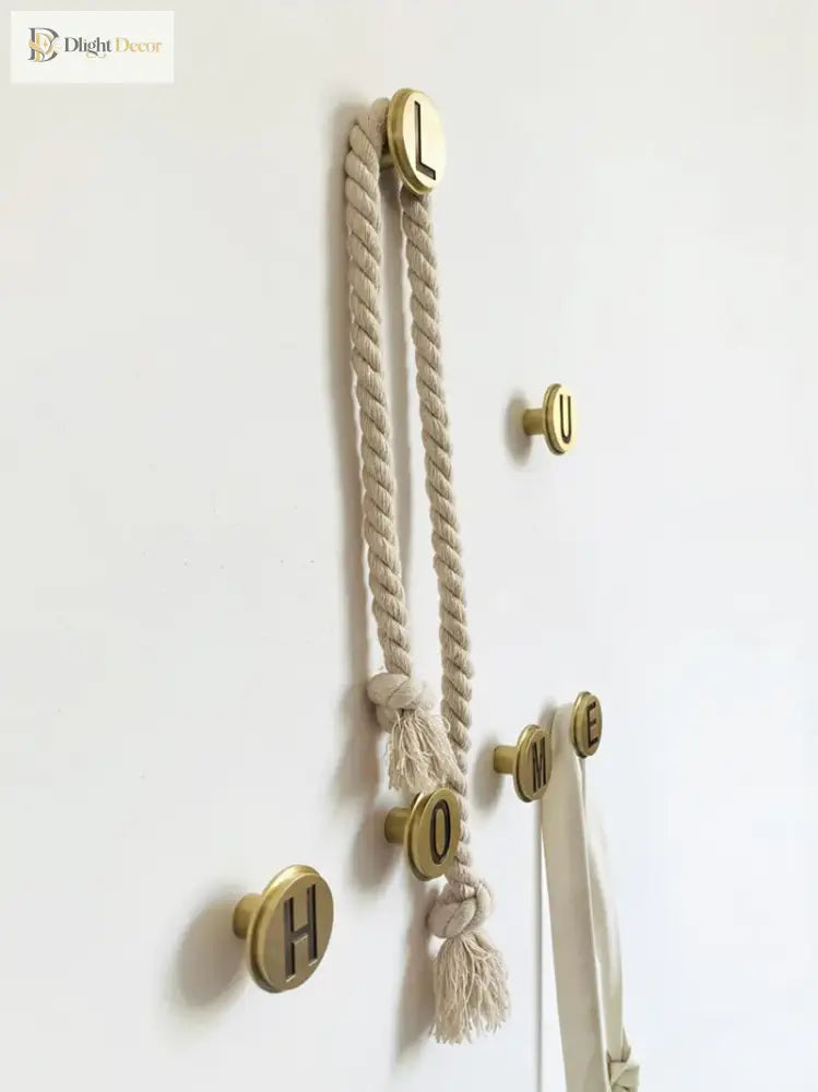 Solid Brass Letter Wall Hooks – Gold Bag Cloth and Cap Hanger for Home Decor and Cabinet Handles wall Hook