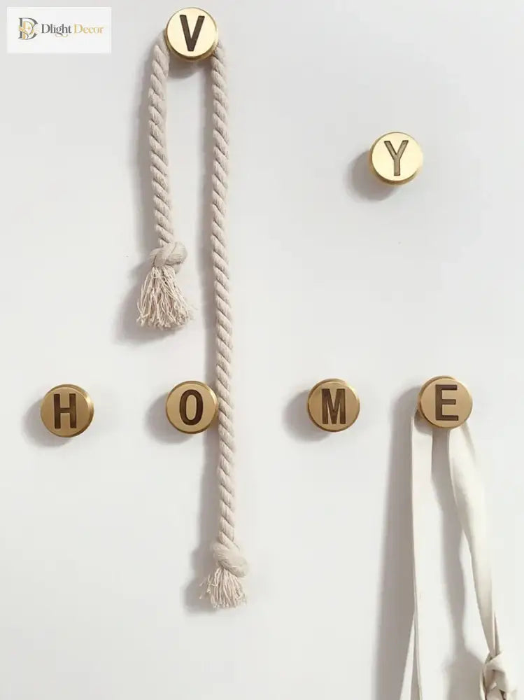Solid Brass Letter Wall Hooks – Gold Bag Cloth and Cap Hanger for Home Decor and Cabinet Handles wall Hook