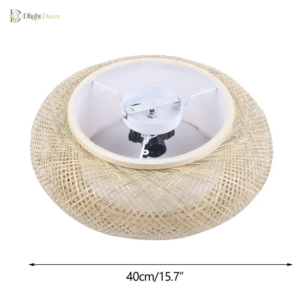 40Cm Bamboo Wicker Rattan Ceiling Light Fixture - Asian Art Flush Mount Pendant Lamp Ceiling Light