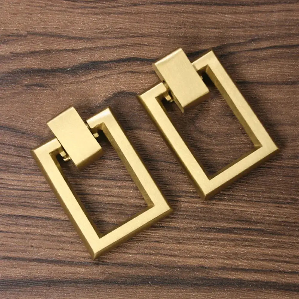 2pcs Brass Cabinet Door Handles – Single Hole Square Cupboard Pull Rings Handles