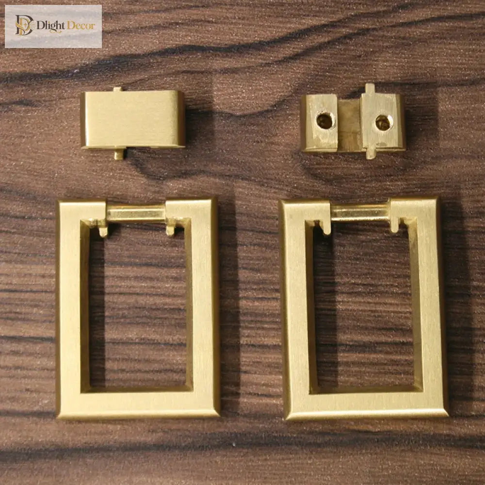 2pcs Brass Cabinet Door Handles – Single Hole Square Cupboard Pull Rings Handles