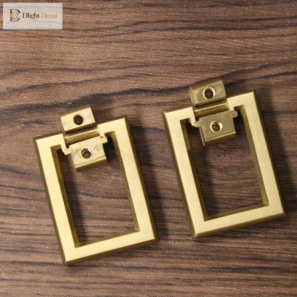 2pcs Brass Cabinet Door Handles – Single Hole Square Cupboard Pull Rings Handles