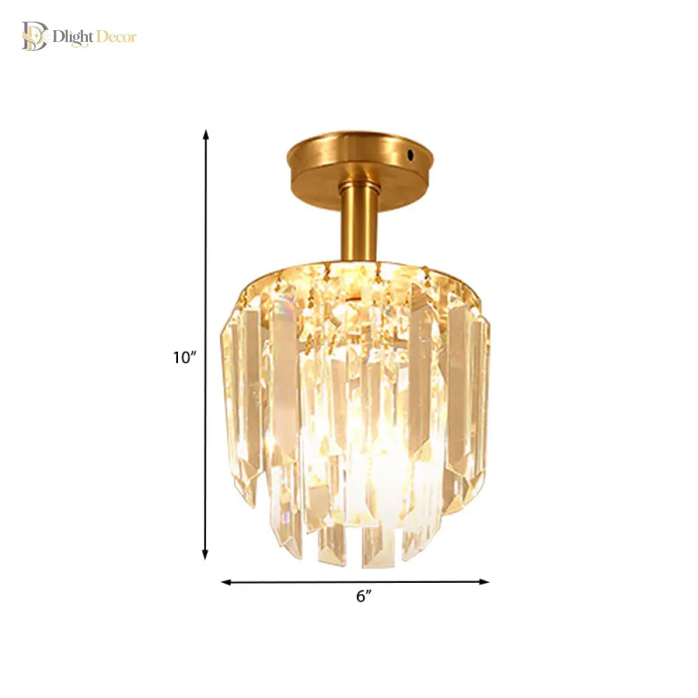 Stella’s Sparkling Embrace: Modern Crystal Semi - Flush Mount For Porch