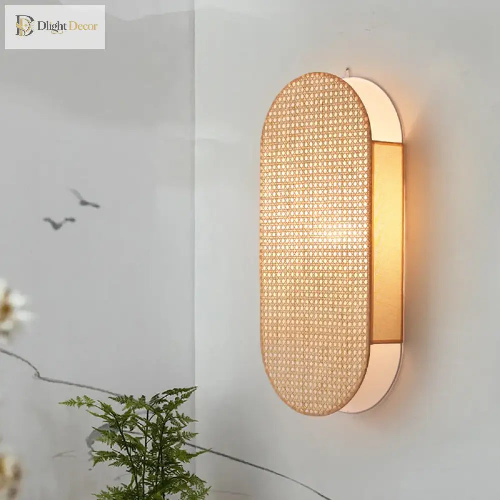 Style Rattan Wall Lamp - Vintage Elegance With Japanese Wabi Sabi Hand - Woven Design Wall Lamp
