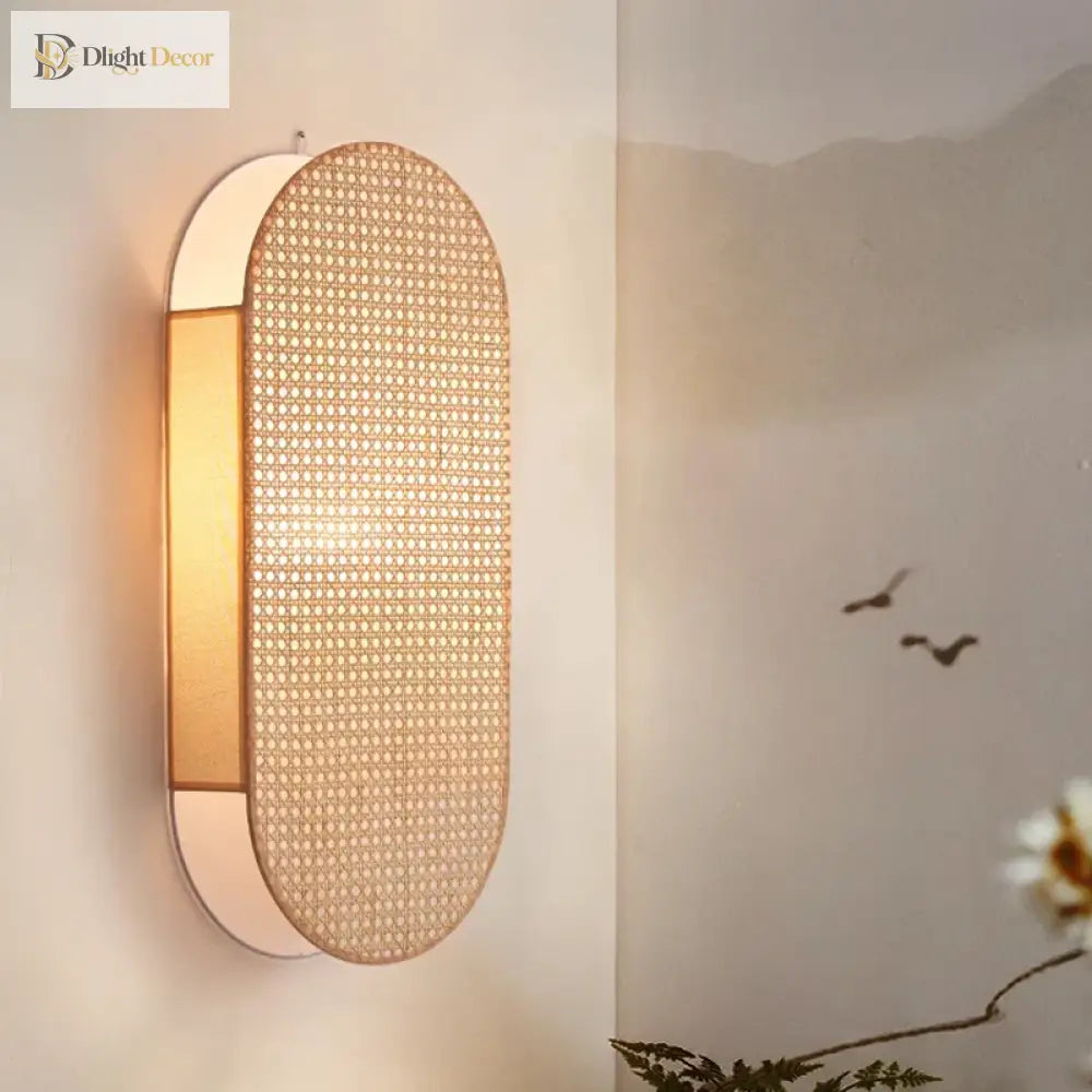 Style Rattan Wall Lamp - Vintage Elegance With Japanese Wabi Sabi Hand - Woven Design Wall Lamp