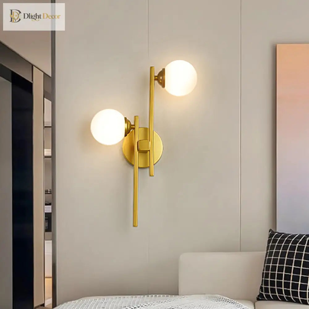 Sydney Modern Gold Wall Lamp With Opal Glass Shades