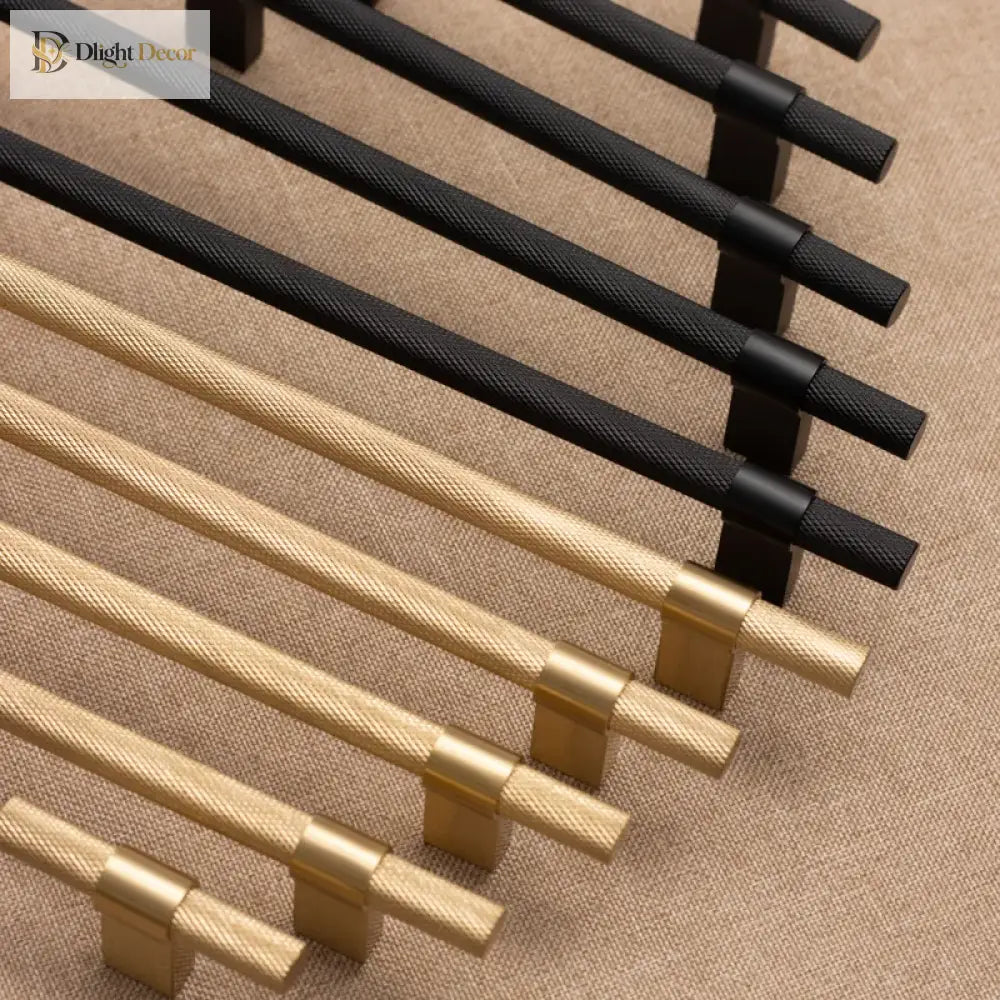 Gold Black Textured Furniture Handle Brass Wardrobe Mesh Pulls Drawer Cabinet Knobs Modern French Door Bar Handles